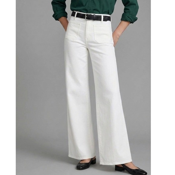 J. Crew Factory Denim - J.Crew Jeans Womens Size 28 White Denim Trousers Wide Leg Stretch Patch Pocket